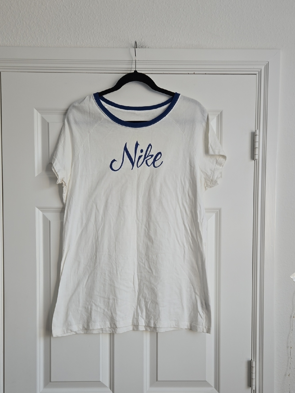 Nike White Tee with Navy Script Logo